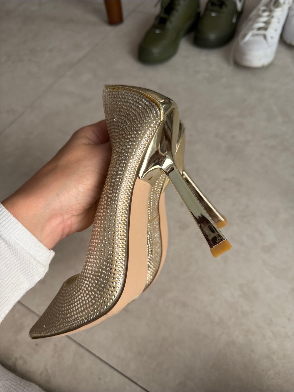 Steve Madden Gold Rhinestone Pointed Toe Pumps - Picture 4 of 4